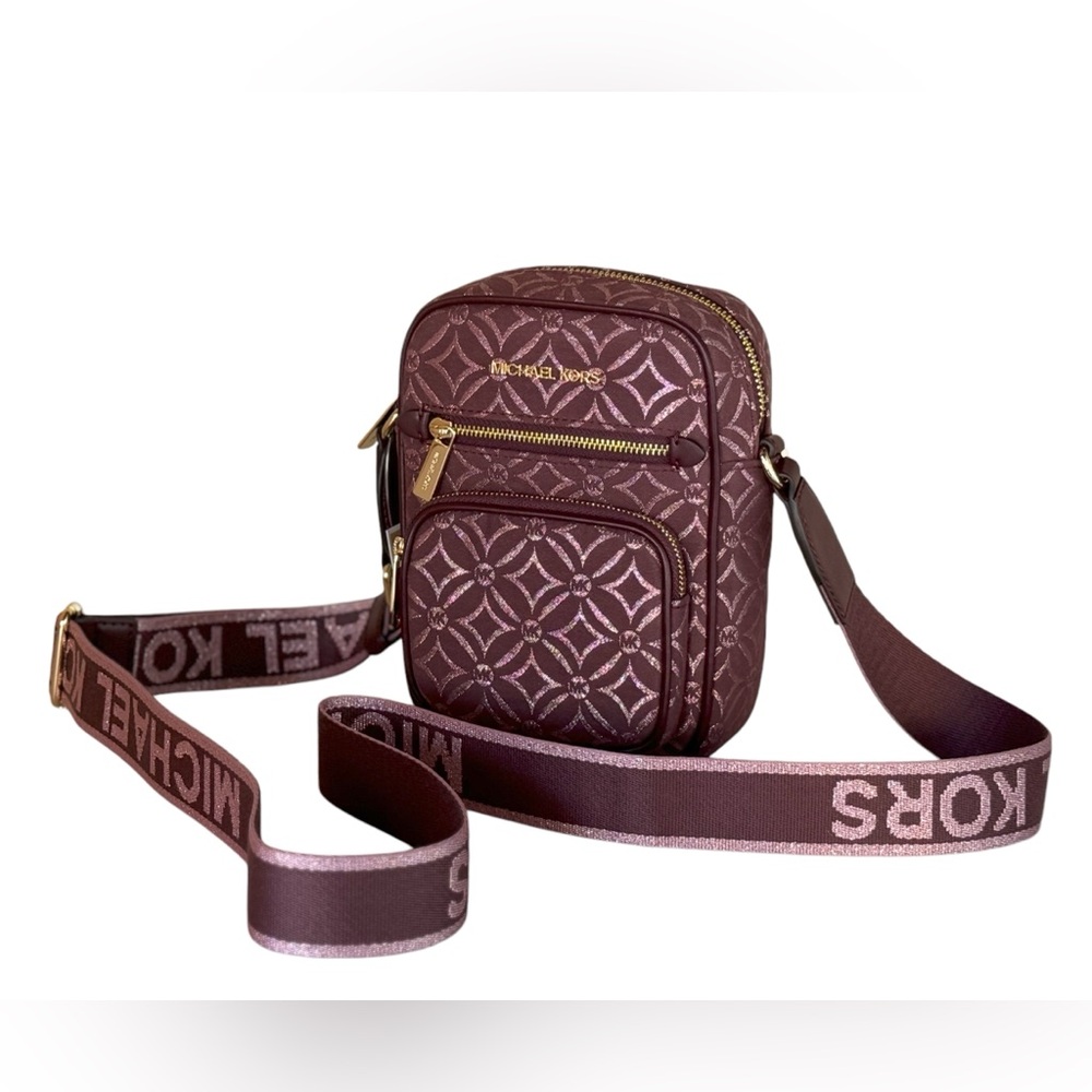 Michael Kors Jet Set Item Medium  Crossbody Flight Bag Oxblood Multi